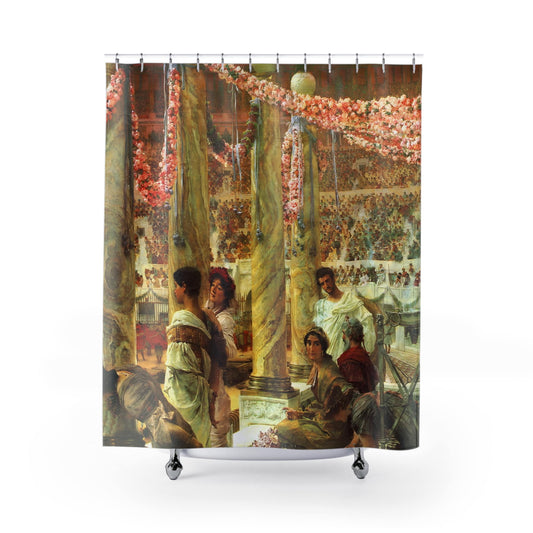 A Bear Fight in the Coliseum Shower Curtain with romanticism design, historical bathroom decor showcasing classical art.