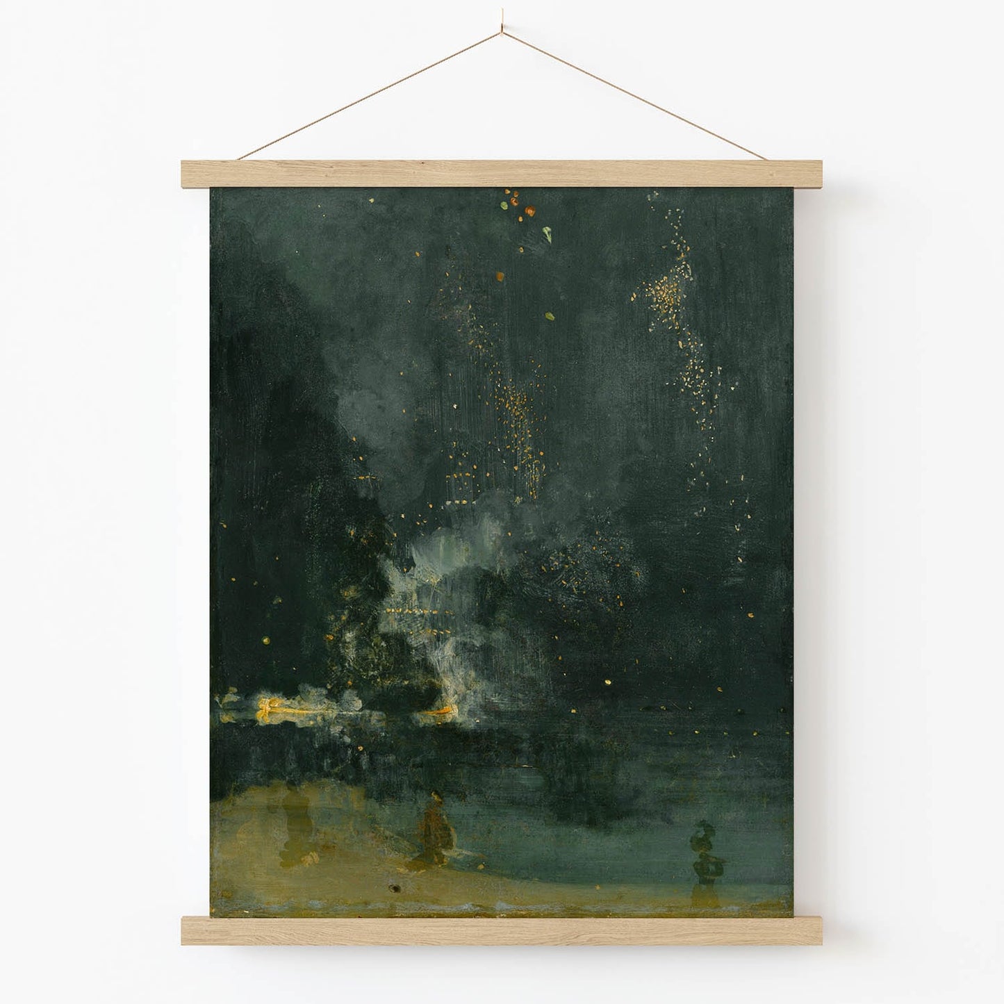 Black and Gold Art Print in Wood Hanger Frame on Wall