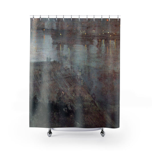 Abstract Black and Gold Shower Curtain with nocturne design, sophisticated bathroom decor featuring stylish black and gold art.