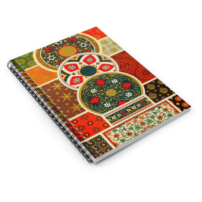 Abstract Floral Pattern Spiral Notebook Laying Flat on White Surface