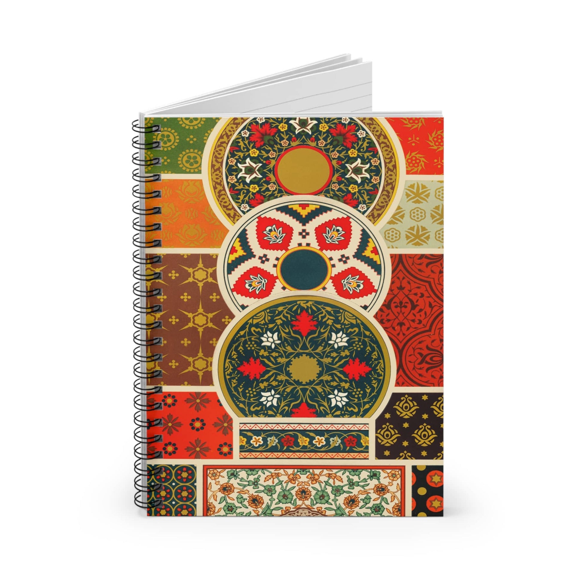 Abstract Floral Pattern Spiral Notebook Standing up on White Desk