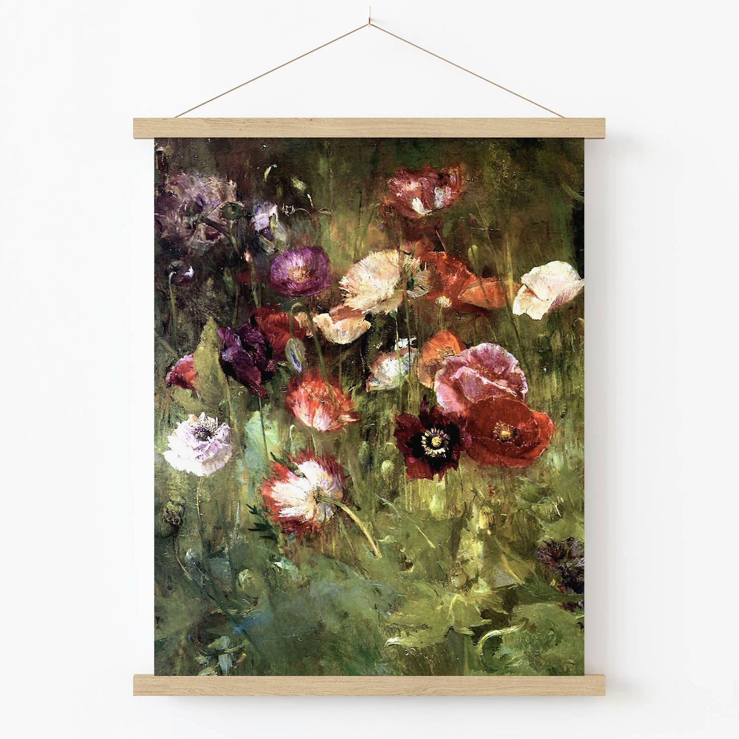 Abstract Flower Art Print in Wood Hanger Frame on Wall
