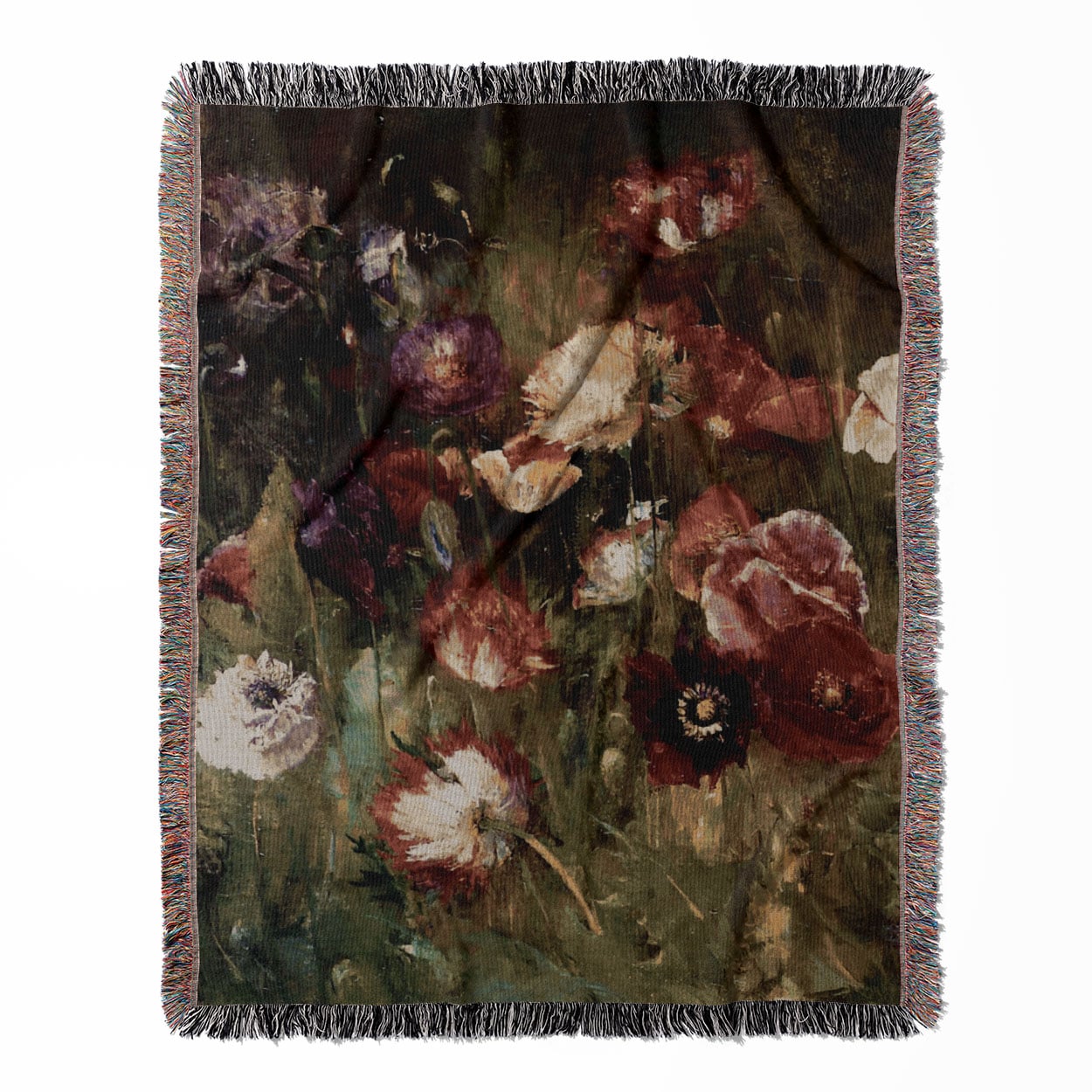 Abstract Flower woven throw blanket, crafted from 100% cotton, featuring a soft and cozy texture with impressionist flower designs for home decor.
