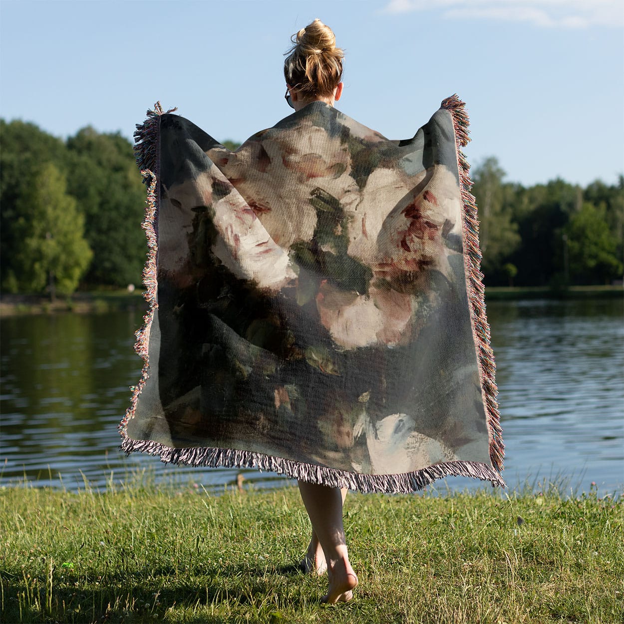 Abstract Flower Held on a Woman's Back Outside