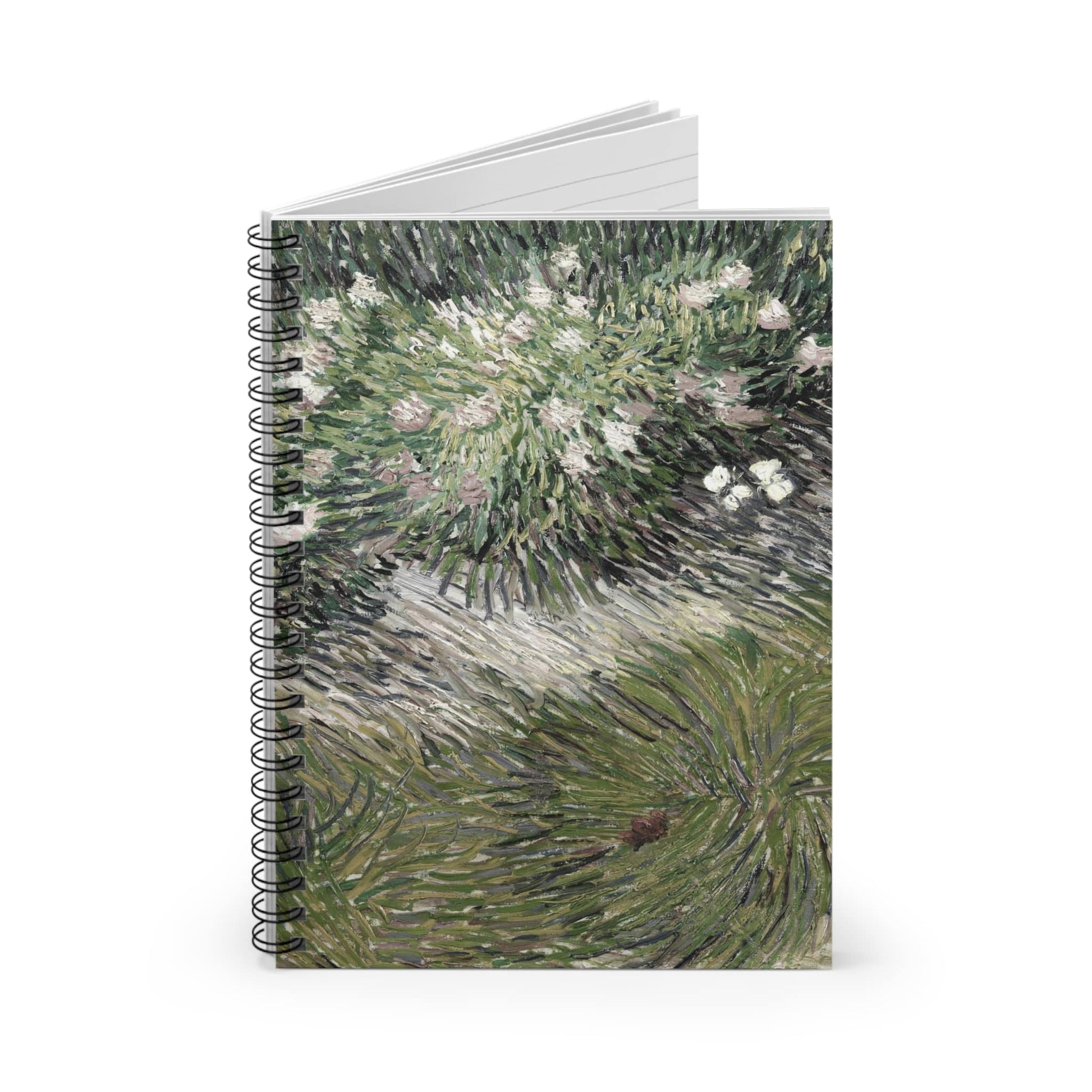 Abstract Garden Spiral Notebook Standing up on White Desk