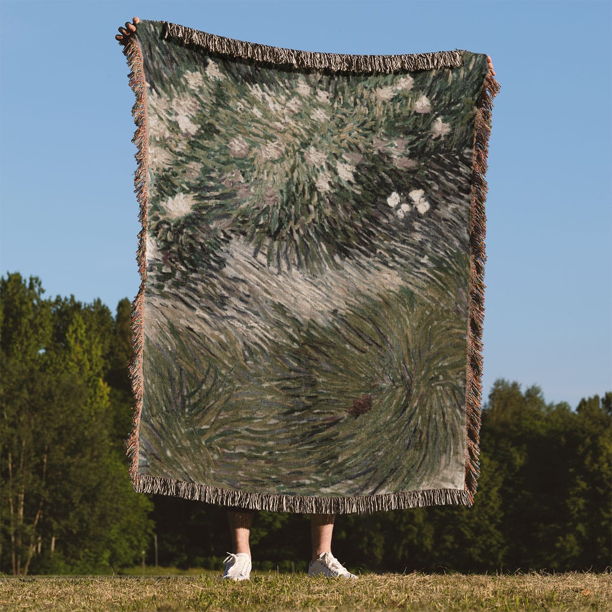 Abstract Garden Woven Throw Blanket Held Up Outside