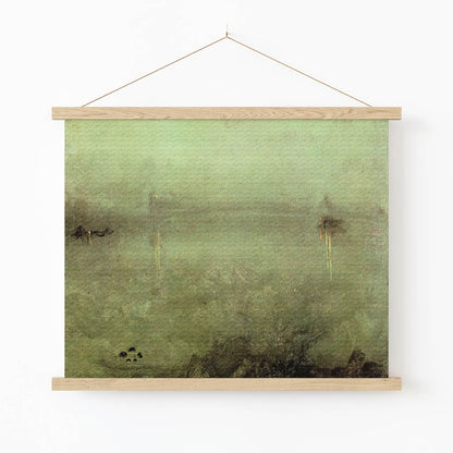 Abstract Green Painting Art Print in Wood Hanger Frame on Wall