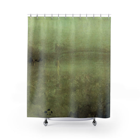 Abstract Green Painting Shower Curtain with dark opal color design, artistic bathroom decor featuring abstract green patterns.