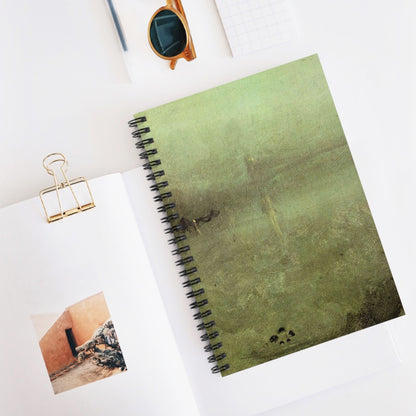 Abstract Green Painting Spiral Notebook Displayed on Desk