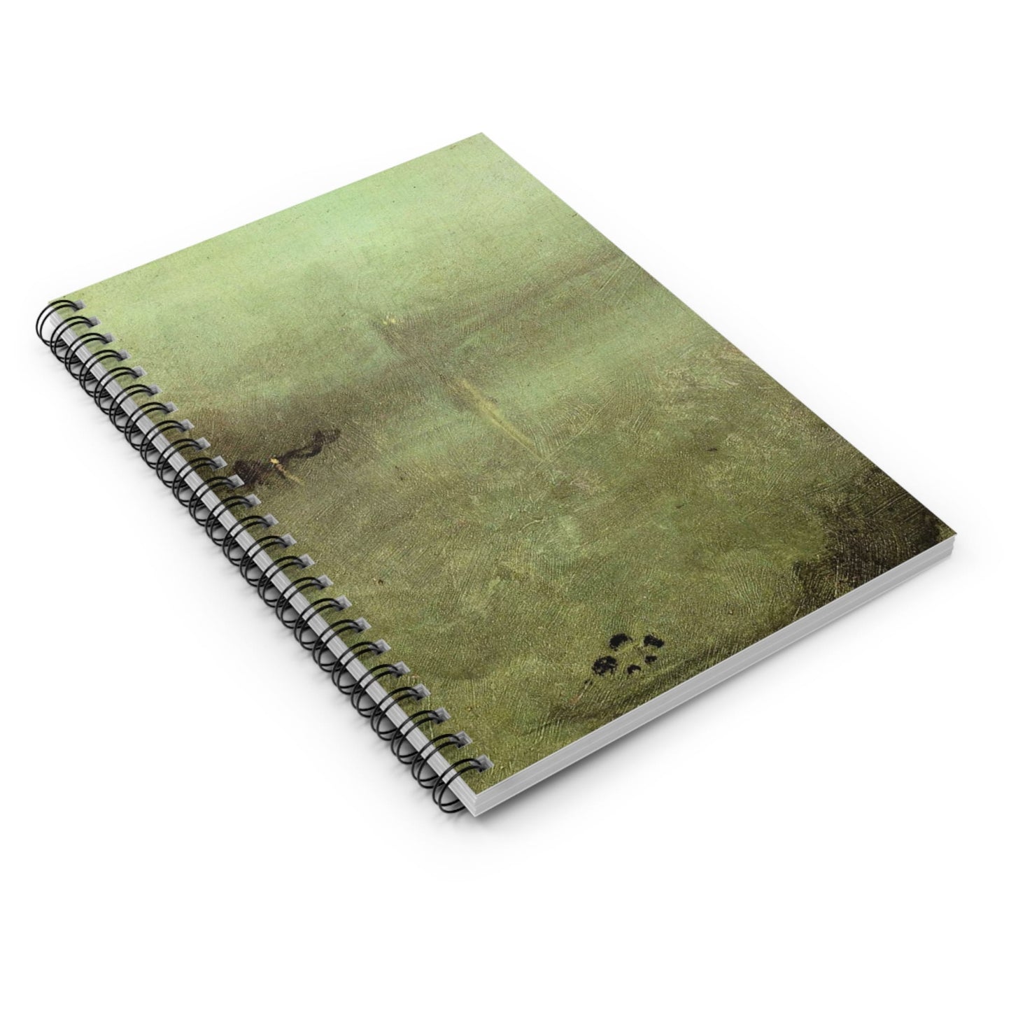 Abstract Green Painting Spiral Notebook Laying Flat on White Surface