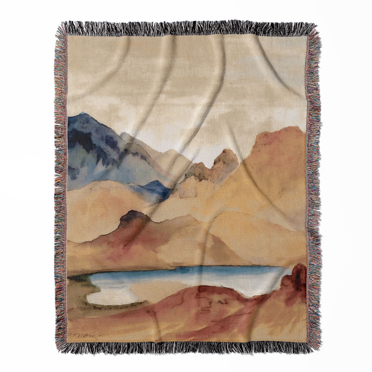 Abstract Mountains woven throw blanket, made with 100% cotton, providing a soft and cozy texture with landscapes for home decor.