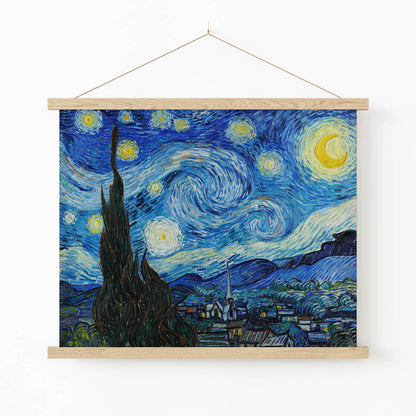 Abstract Night Sky Painting Art Print in Wood Hanger Frame on Wall