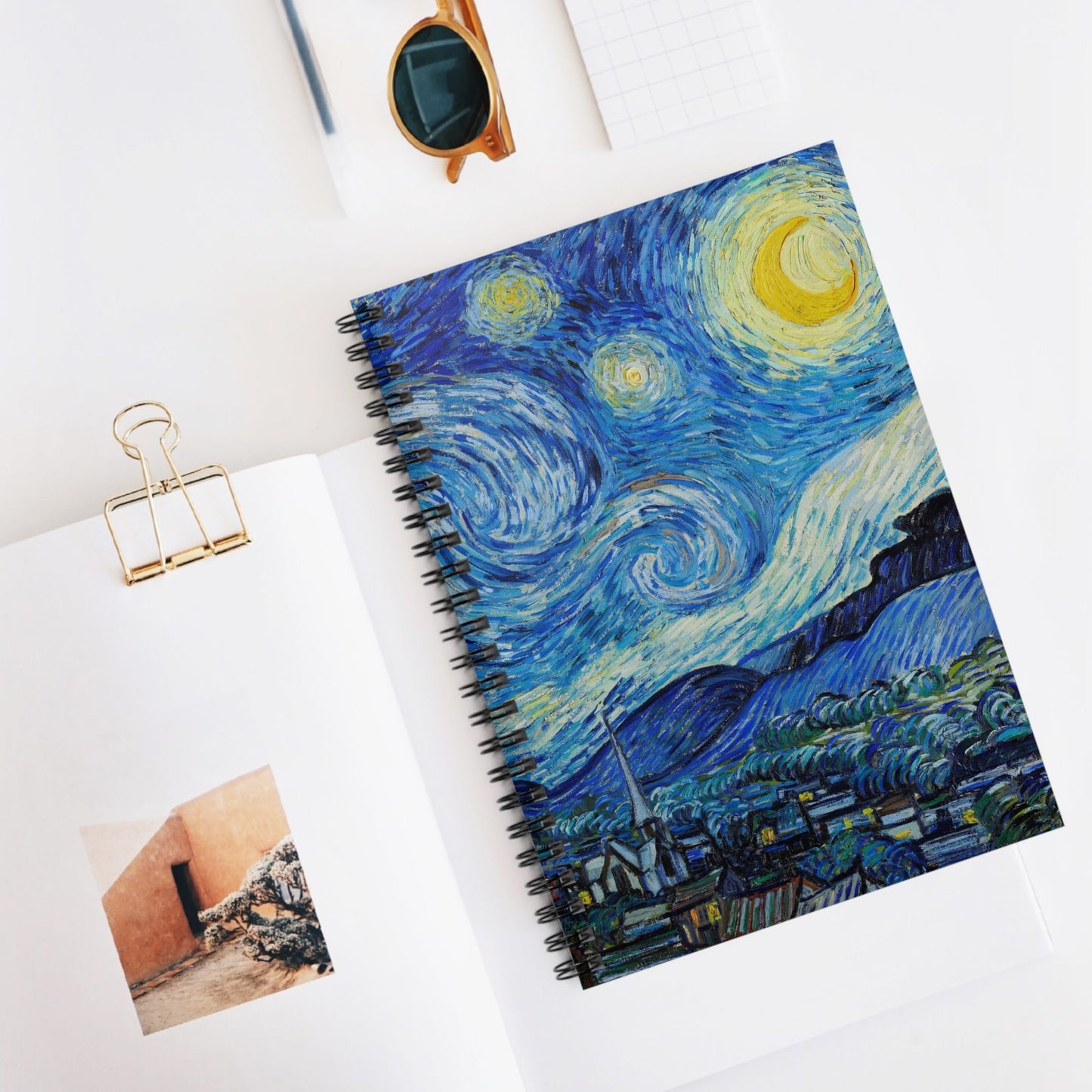 Abstract Night Sky Painting Spiral Notebook Displayed on Desk