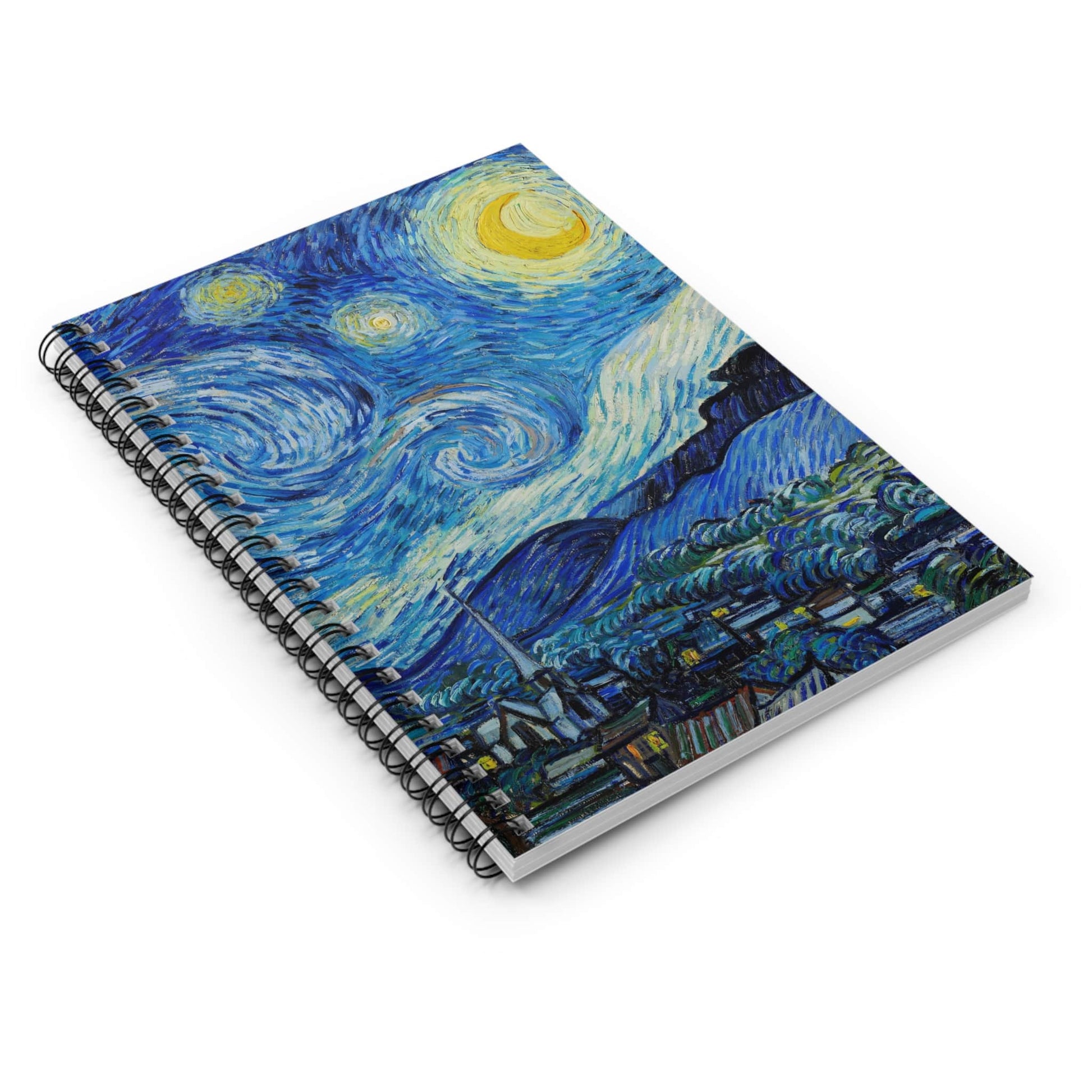 Abstract Night Sky Painting Spiral Notebook Laying Flat on White Surface