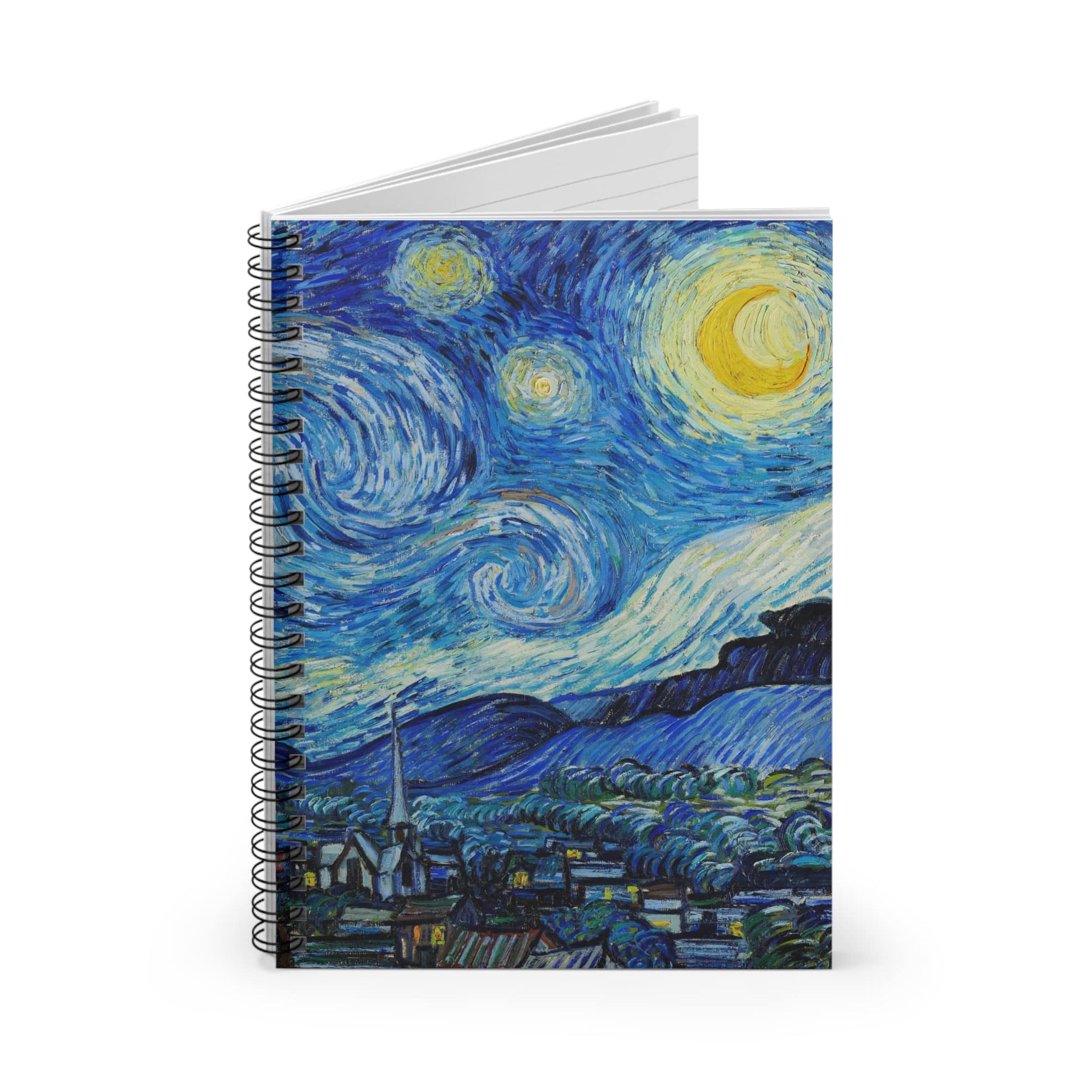 Abstract Night Sky Painting Spiral Notebook Standing up on White Desk