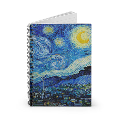 Abstract Night Sky Painting Spiral Notebook Standing up on White Desk