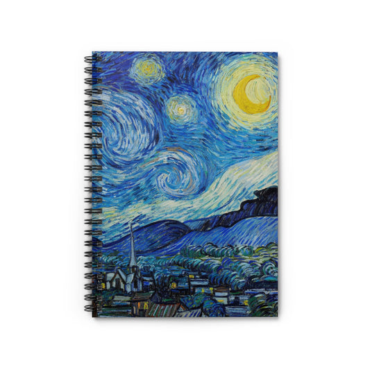 Starry Night Notebook with Vincent van Gogh cover, perfect for journaling and planning, featuring the famous Starry Night painting by Van Gogh.