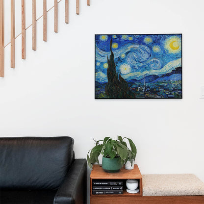Abstract Night Sky Painting Wall Art Print in a Picture Frame on Living Room Wall