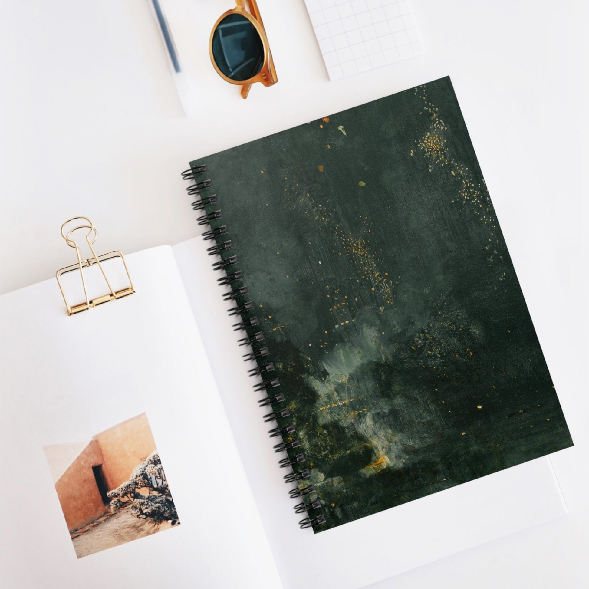 Abstract Spiral Notebook Displayed on Desk