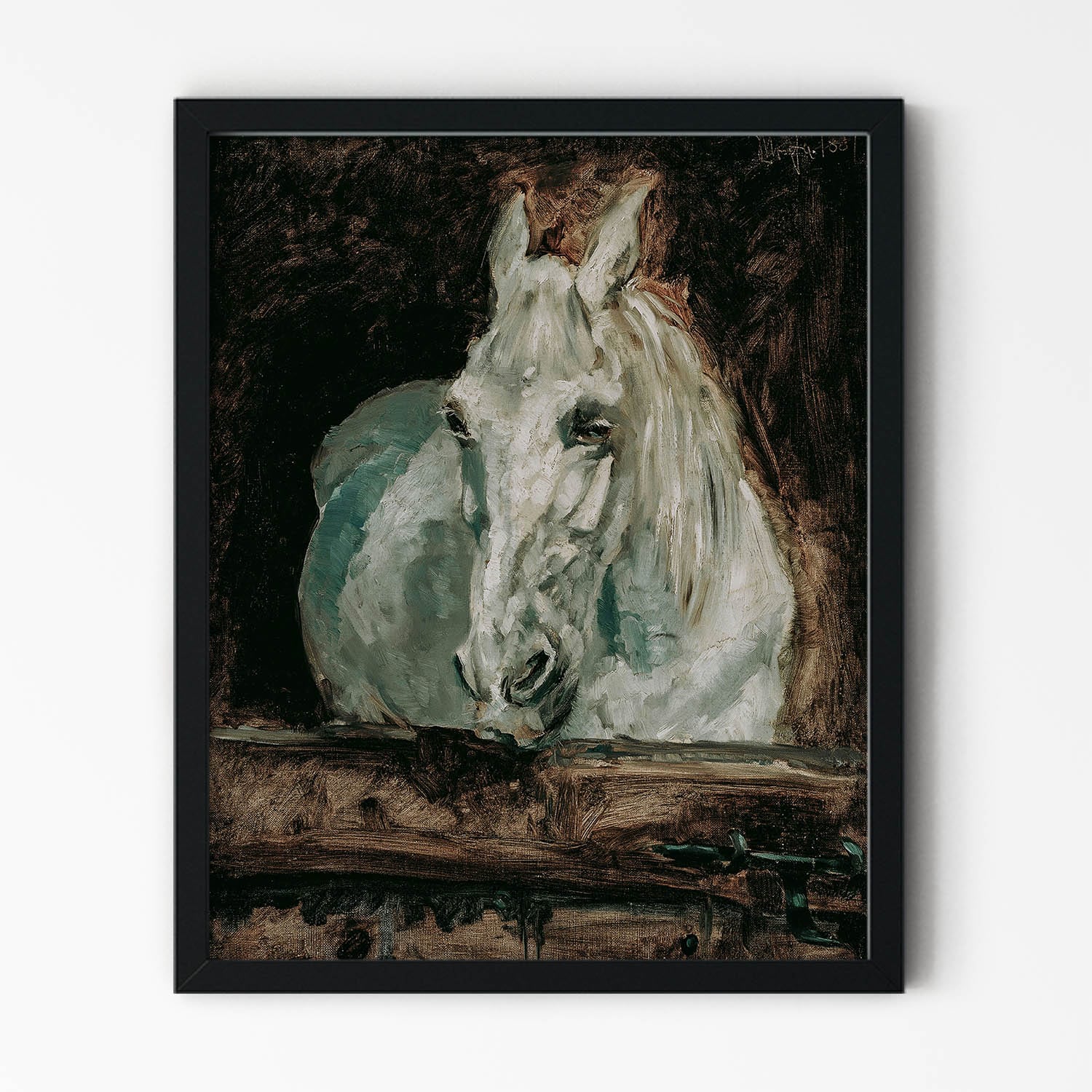 Horse in a Stable Painting in Black Picture Frame