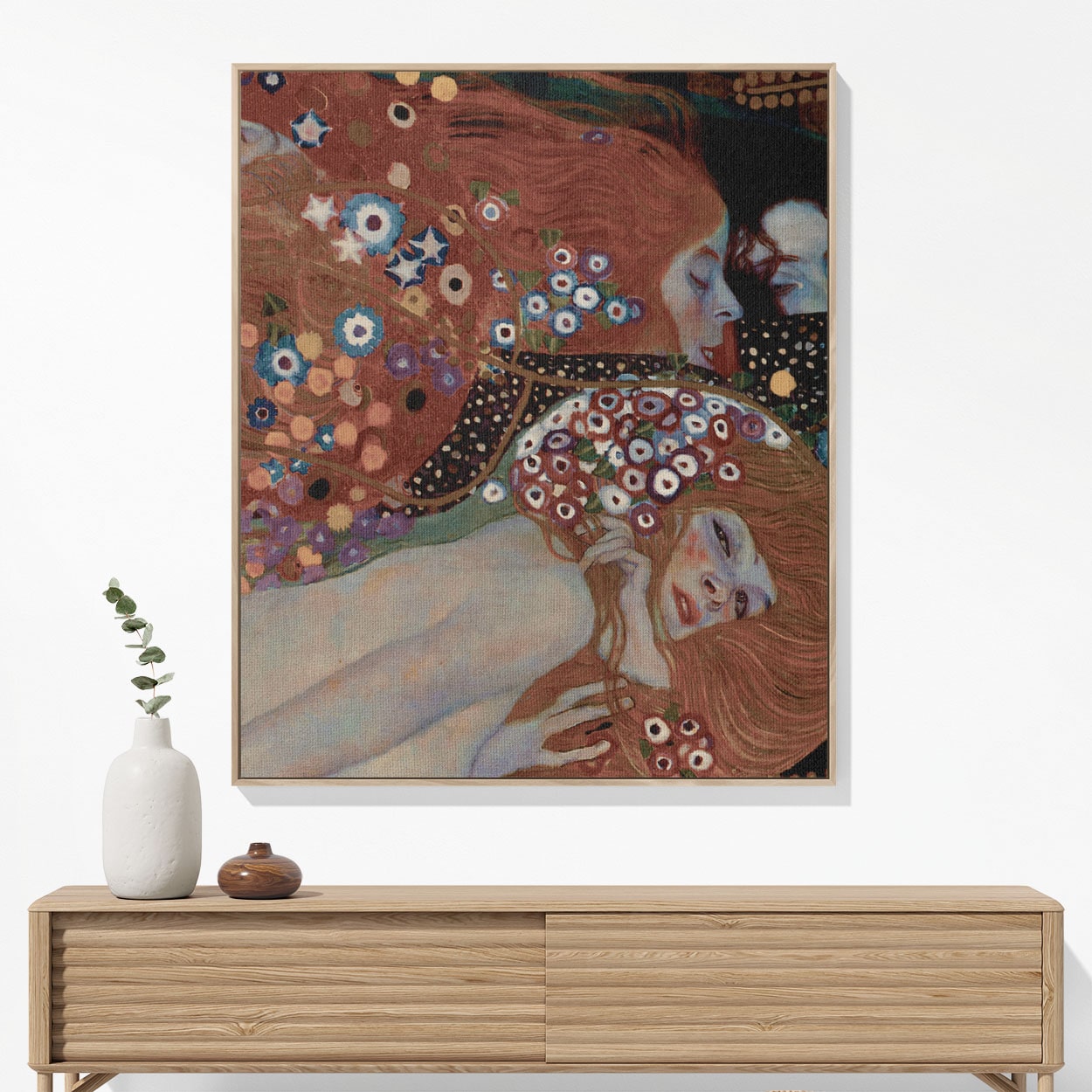 Abstract Women and Flowers Woven Blanket Hanging on a Wall as Framed Wall Art