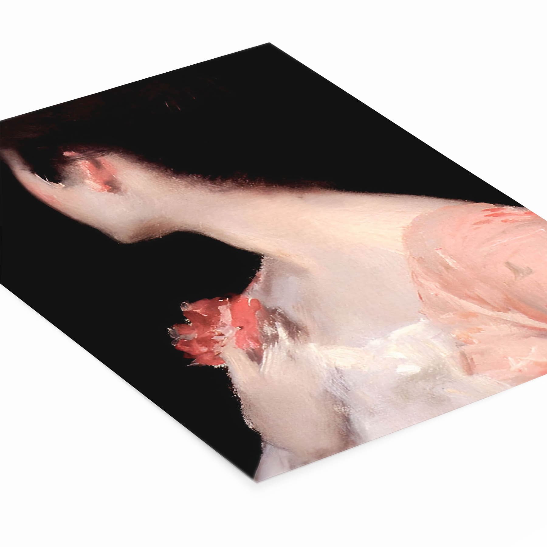 Gilded Age Woman in Pink Painting Laying Flat on a White Background