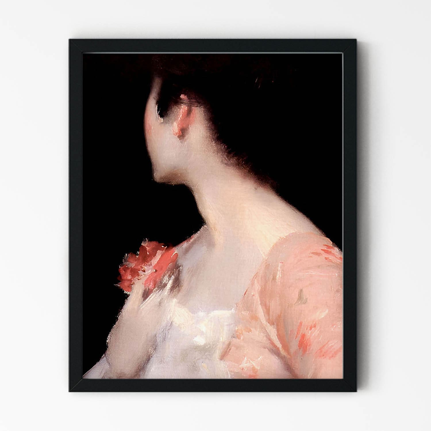 Gilded Age Woman in Pink Painting in Black Picture Frame