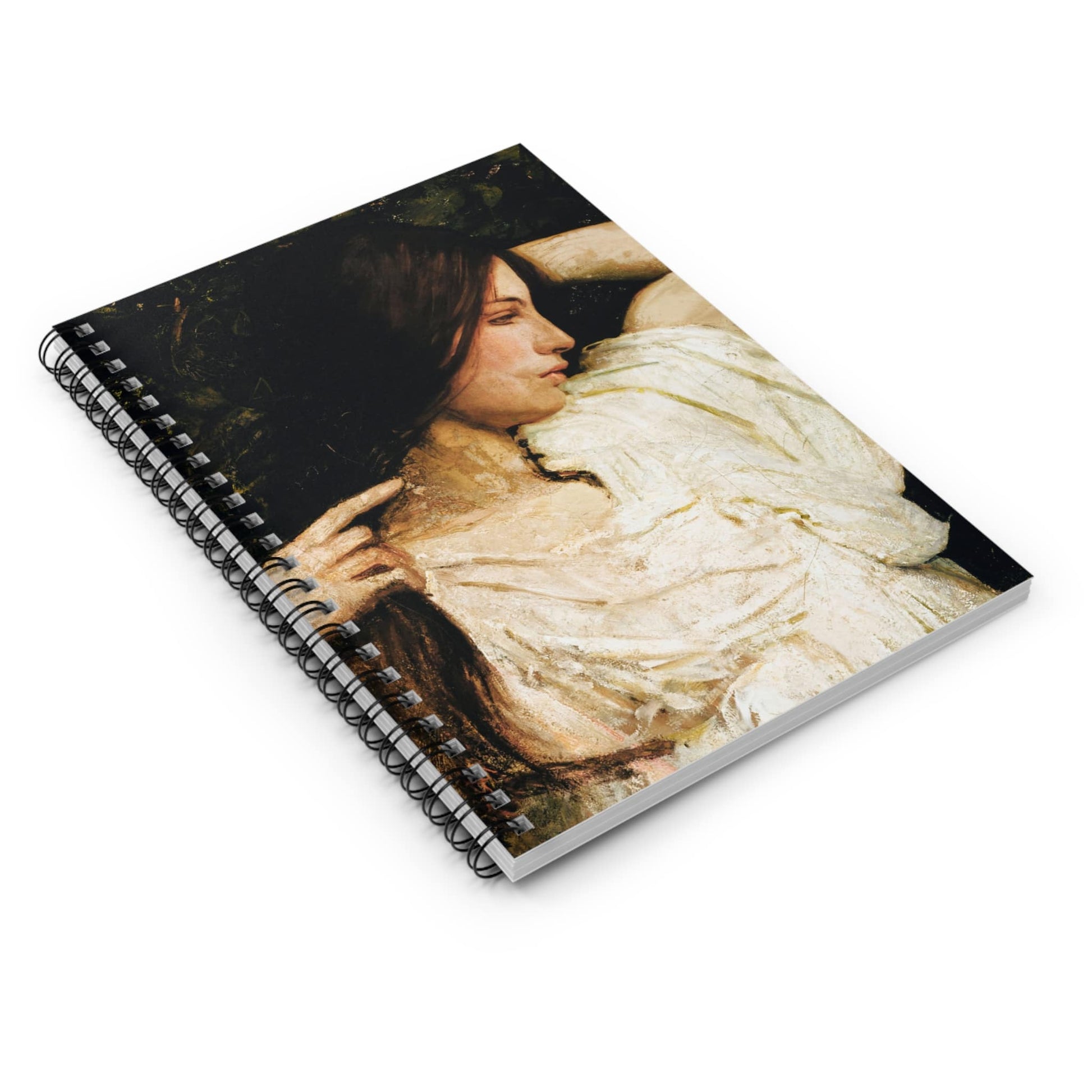 Aesthetic Female Portrait Spiral Notebook Laying Flat on White Surface