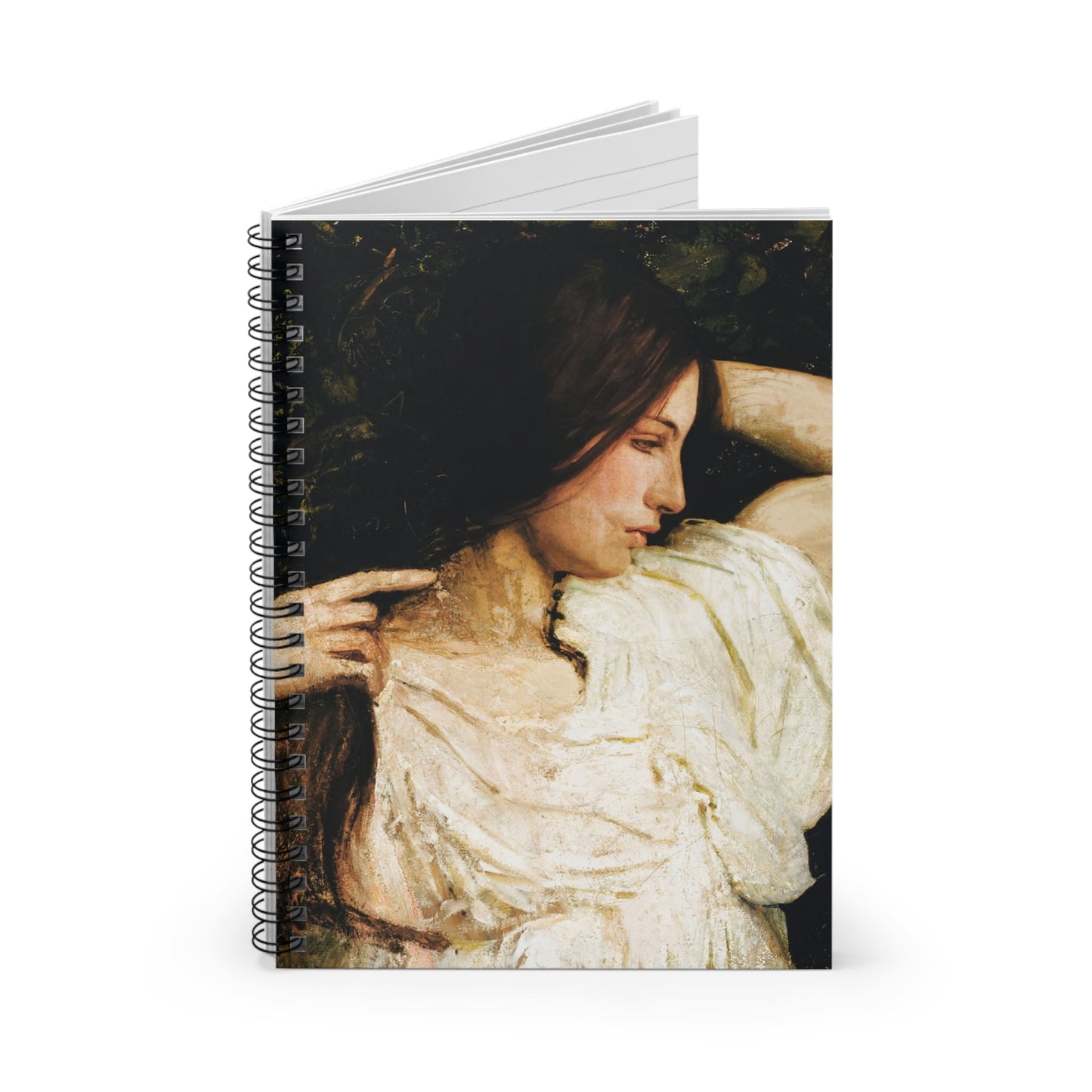 Aesthetic Female Portrait Spiral Notebook Standing up on White Desk