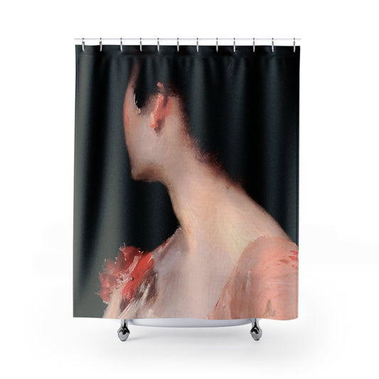 Aesthetic Female Shower Curtain with Gilded Age fashion design, stylish bathroom decor featuring classic Gilded Age themes.