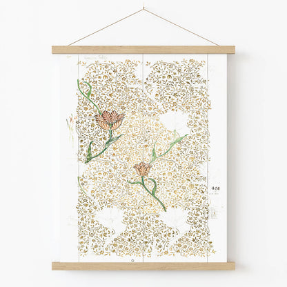 Unfinsihed Flower Art Print in Wood Hanger Frame on Wall