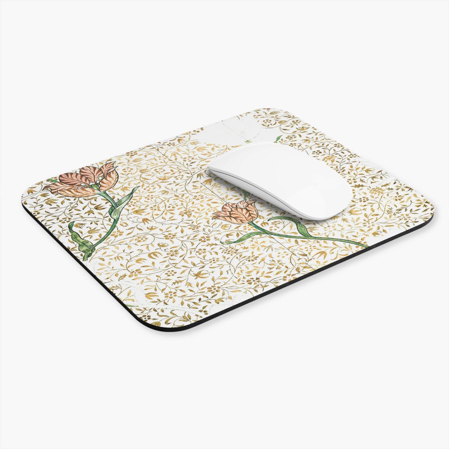 Aesthetic Floral Computer Desk Mouse Pad With White Mouse
