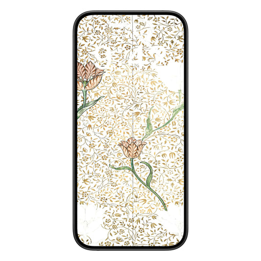 Aesthetic Floral phone wallpaper background with william morris design shown on a phone lock screen, instant download available.