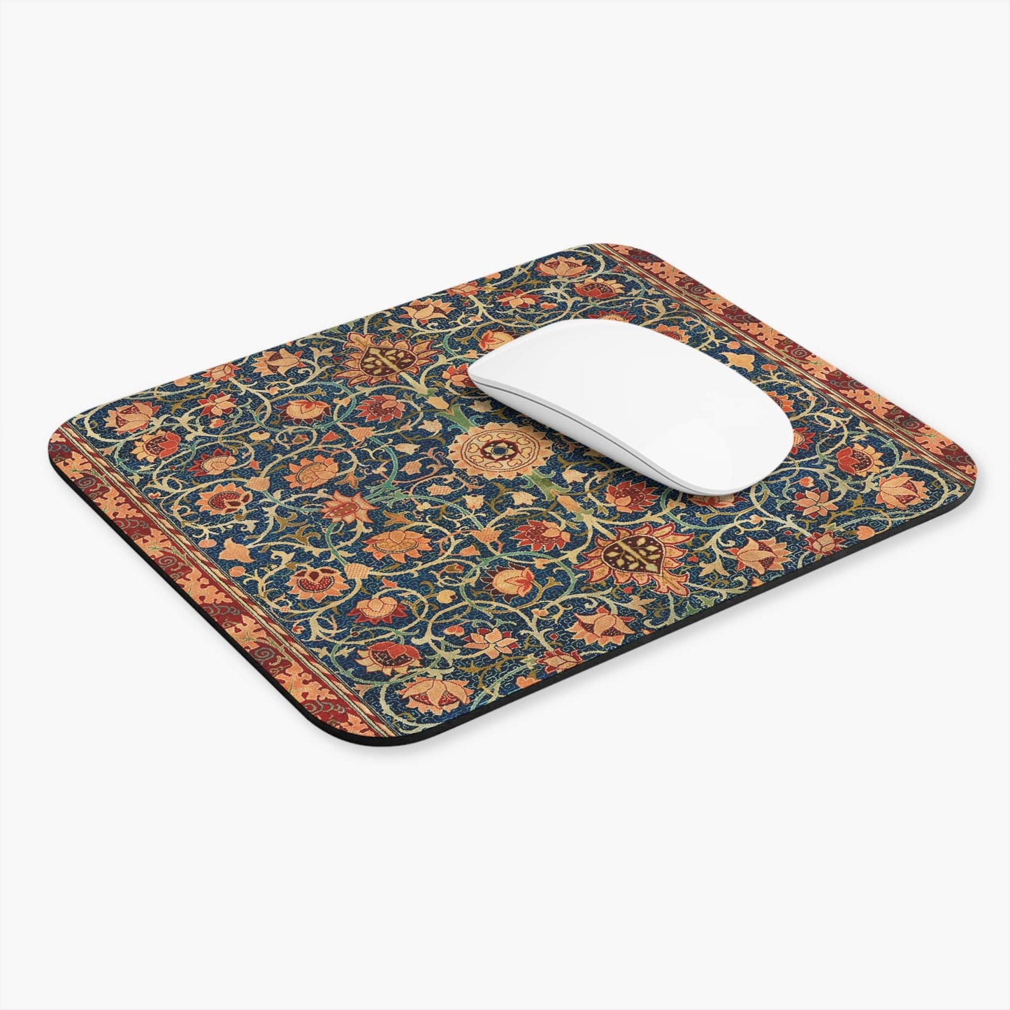 Aesthetic Floral Computer Desk Mouse Pad With White Mouse