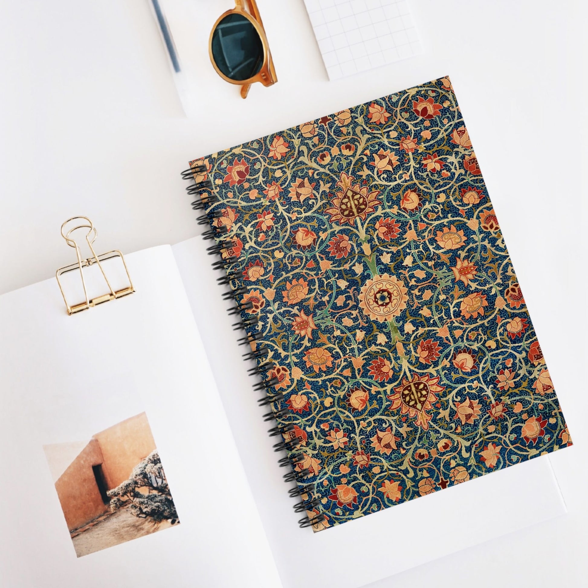 Aesthetic Floral Spiral Notebook Displayed on Desk