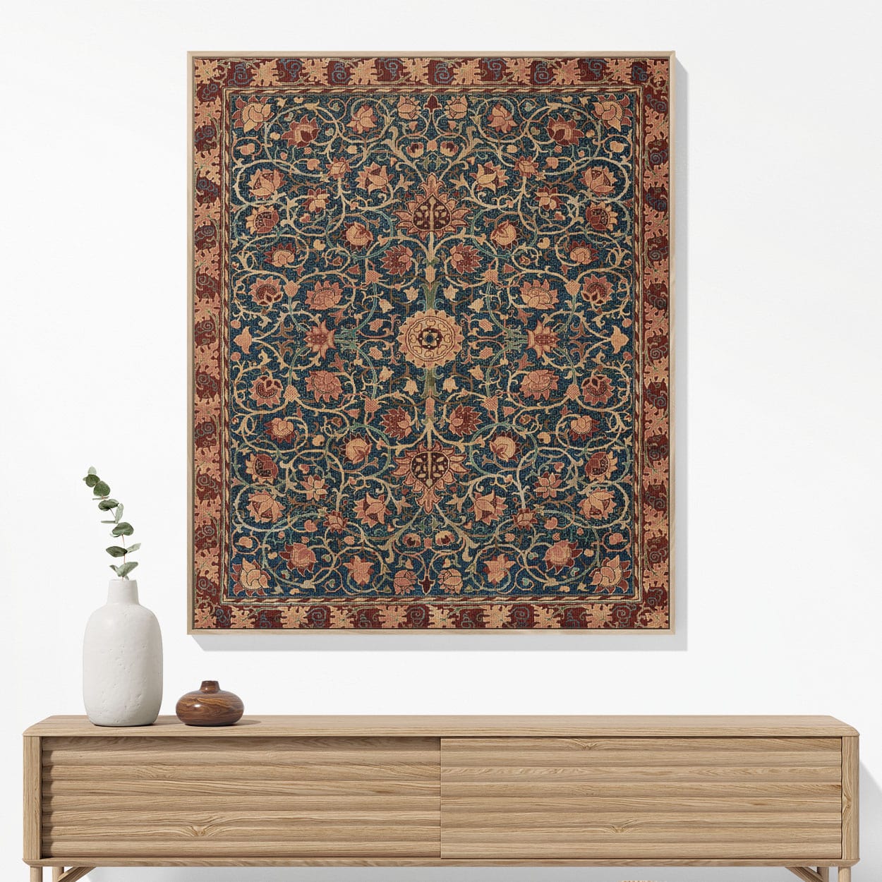 Aesthetic Floral Woven Blanket Hanging on a Wall as Framed Wall Art