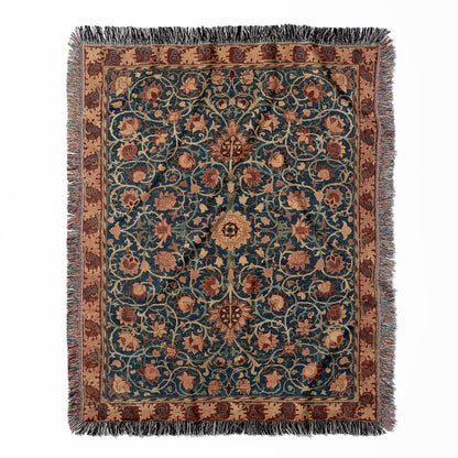 Aesthetic Floral woven throw blanket, crafted from 100% cotton, offering a soft and cozy texture with a William Morris design for home decor.