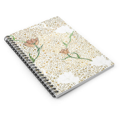Aesthetic Floral Spiral Notebook Laying Flat on White Surface