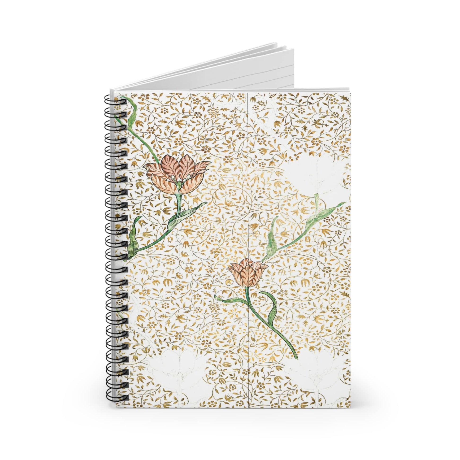 Aesthetic Floral Spiral Notebook Standing up on White Desk