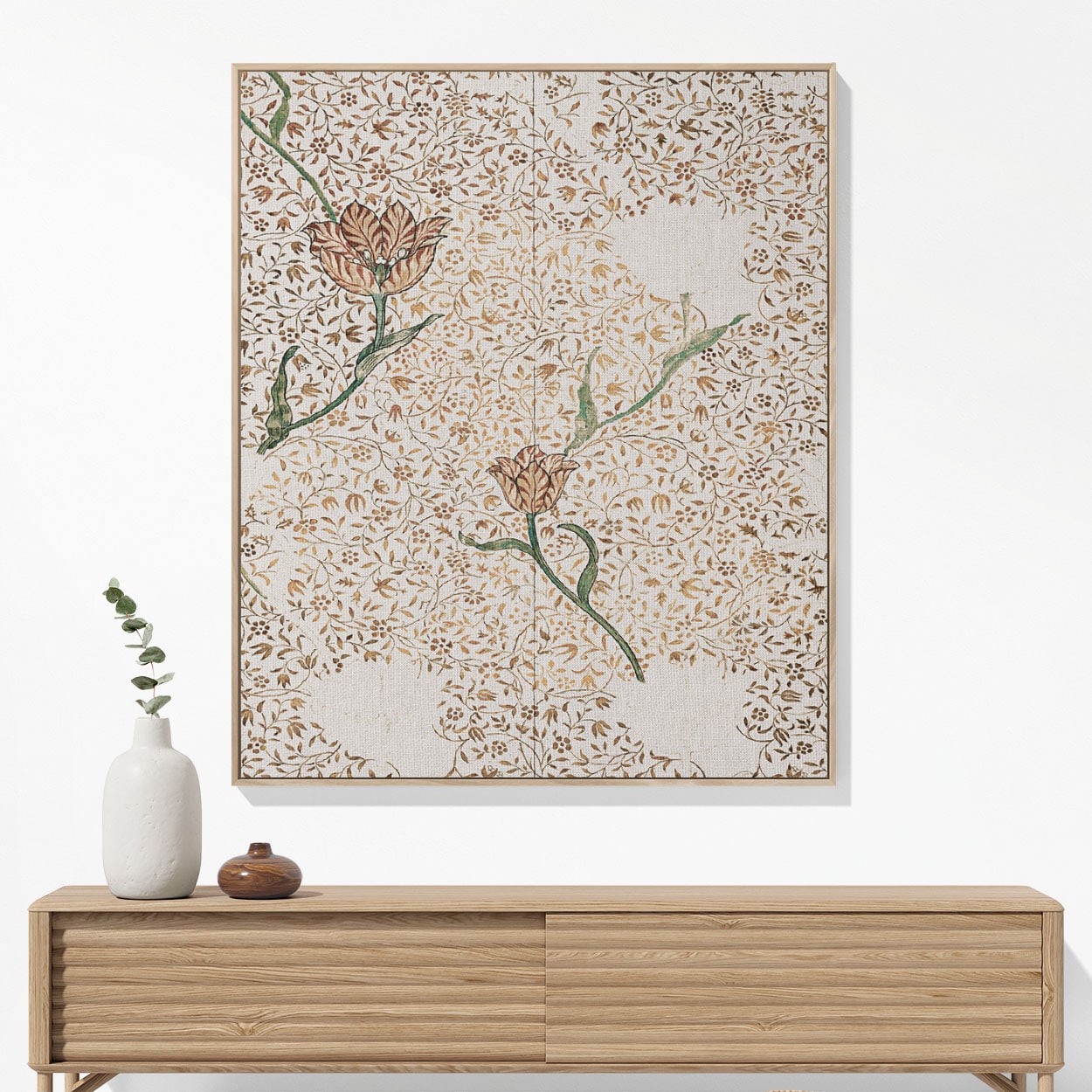 Aesthetic Floral Woven Blanket Hanging on a Wall as Framed Wall Art