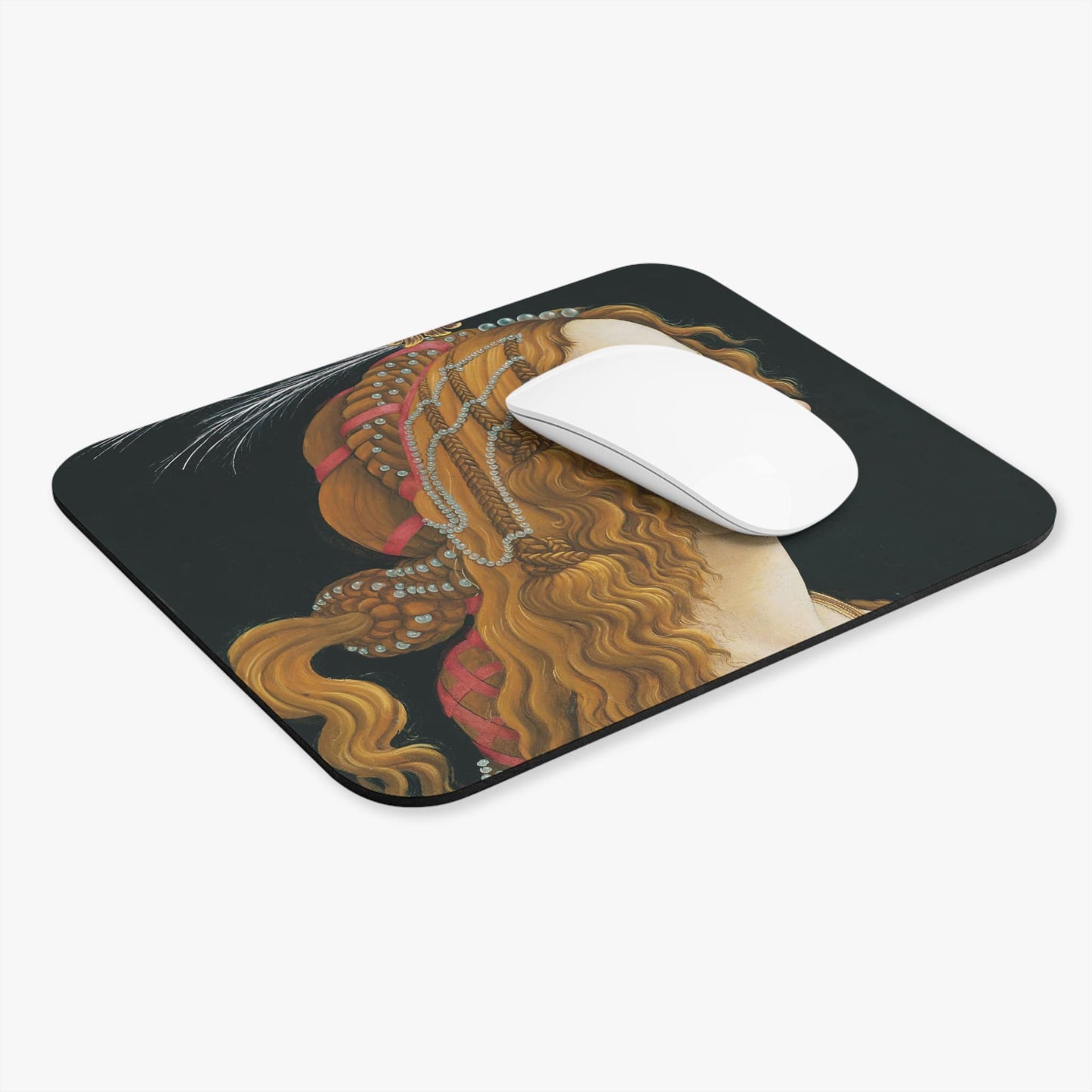 Aesthetic Renaissance Portrait Computer Desk Mouse Pad With White Mouse