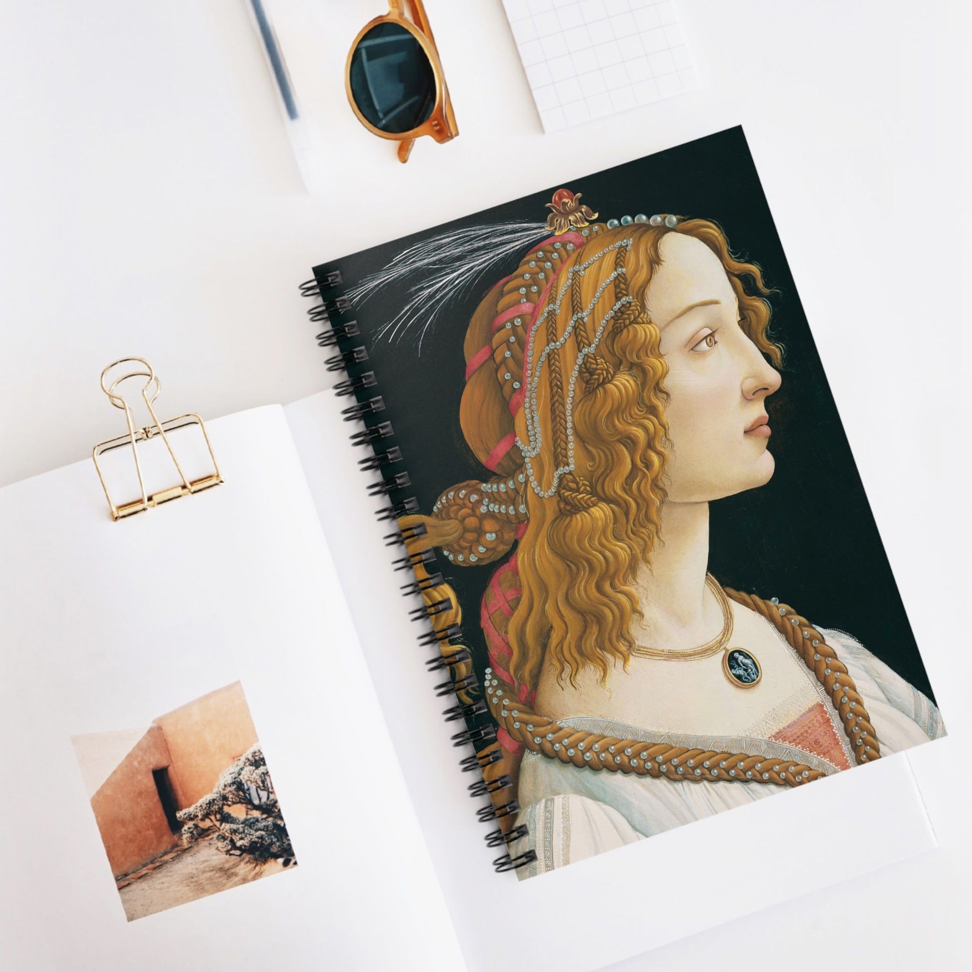 Aesthetic Renaissance Portrait Spiral Notebook Displayed on Desk