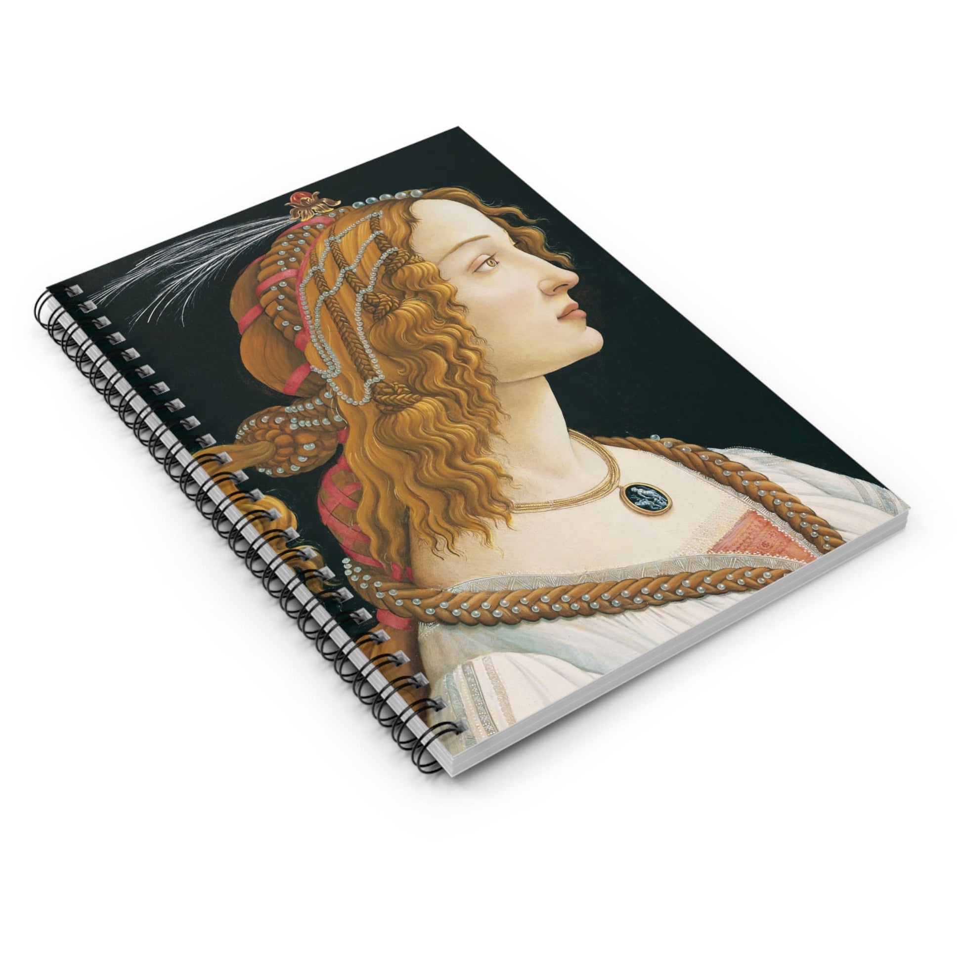 Aesthetic Renaissance Portrait Spiral Notebook Laying Flat on White Surface