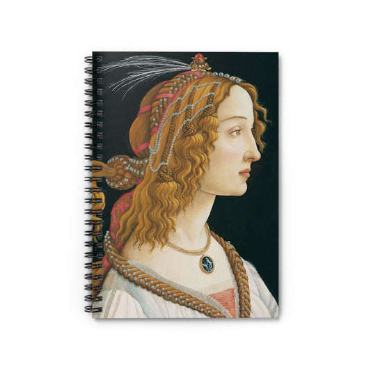 Renaissance Portrait Notebook with Woven Pearl Hair cover, ideal for journaling and planning, showcasing Renaissance portraits with woven pearl hair.