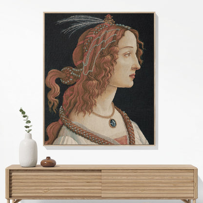 Aesthetic Renaissance Portrait Woven Blanket Hanging on a Wall as Framed Wall Art