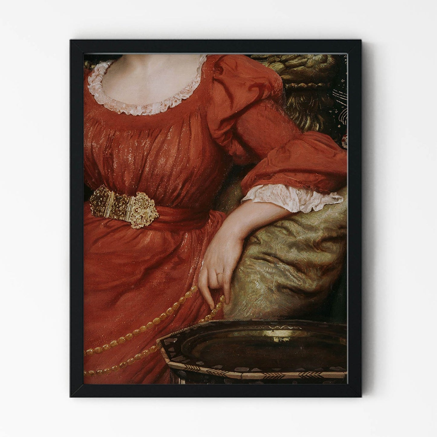 Woman Posing in the Red Dress Painting in Black Picture Frame