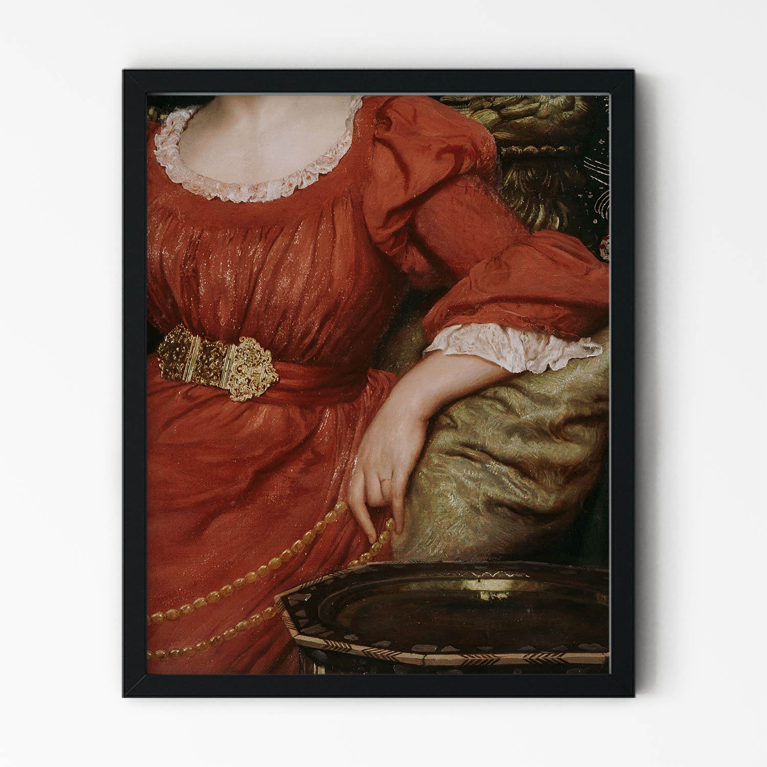 Woman Posing in the Red Dress Painting in Black Picture Frame