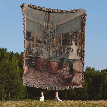 Aesthetic Victorian Woven Throw Blanket Held Up Outside