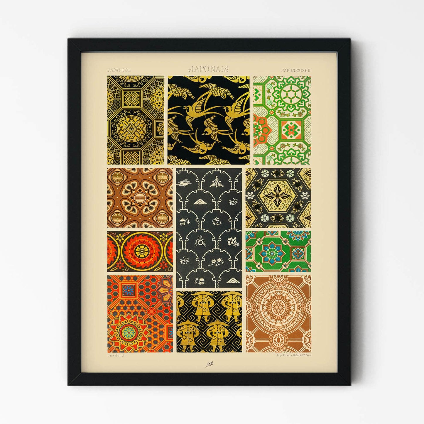 Pattern Samples Drawing in Black Picture Frame