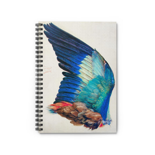 Aesthetic Wing Notebook with blue feathers cover, great for bird lovers, showcasing beautiful blue feather designs.